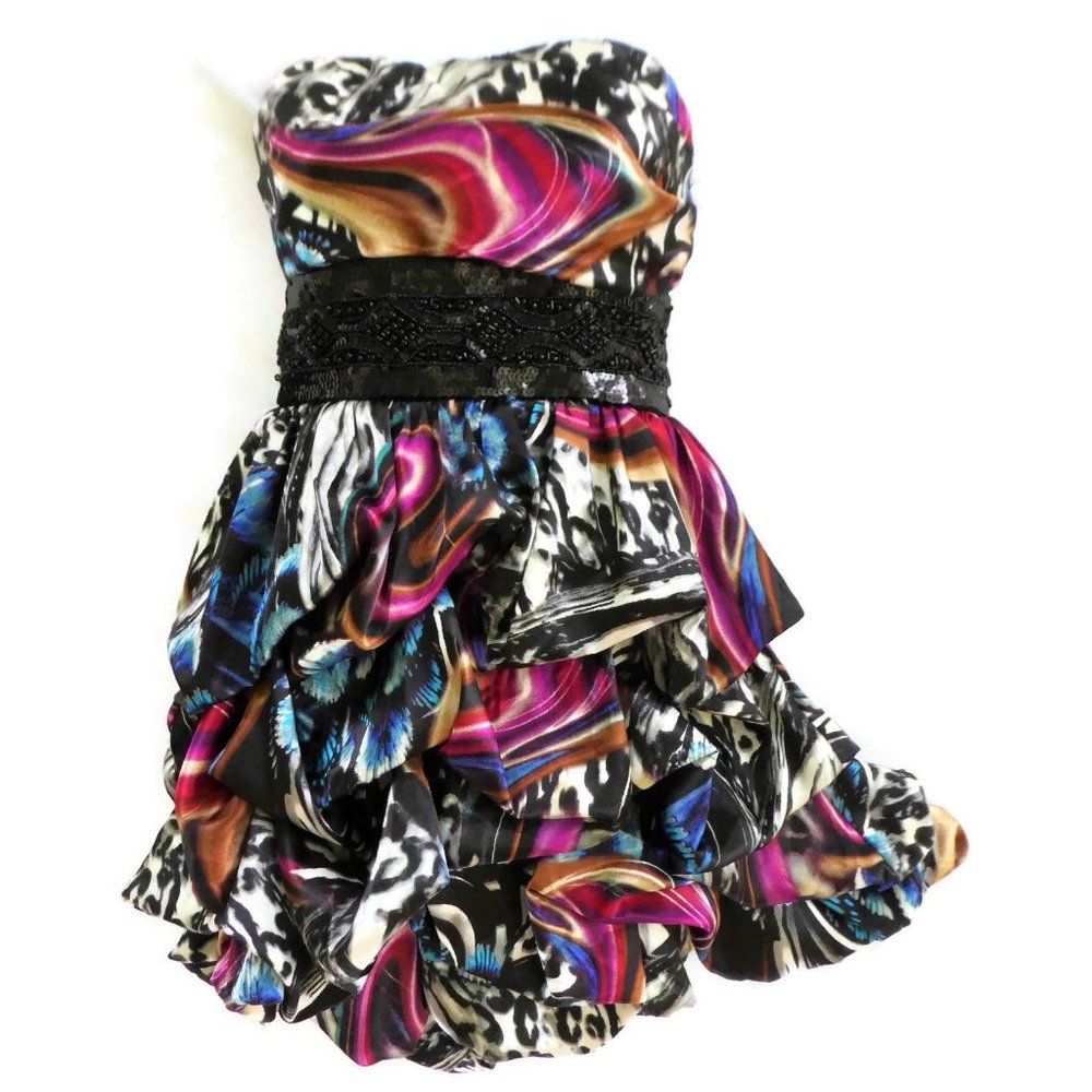 Speechless Mini Dress Strapless Bubble Built In Bra Lined Beaded Satin Stretch S